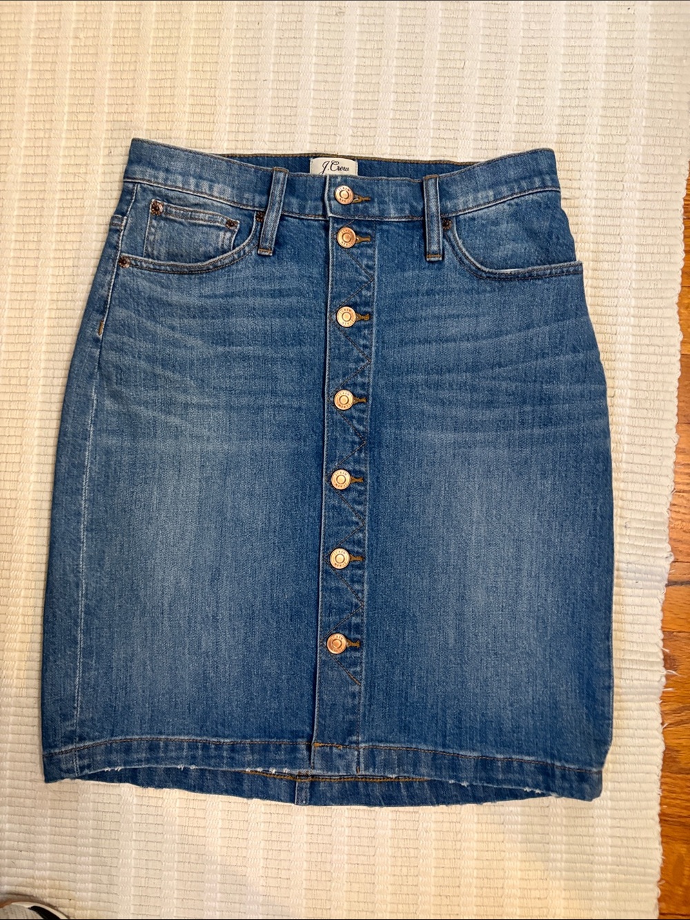 J. Crew Button-Front Denim Midi Skirt in Blue